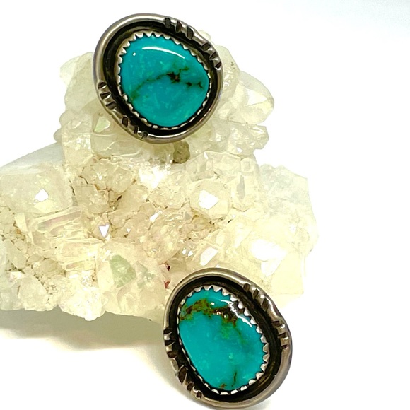 Vintage Navajo Sterling Silver Earrings with Turquoise Signed by Robert Bicenti - Picture 5 of 5